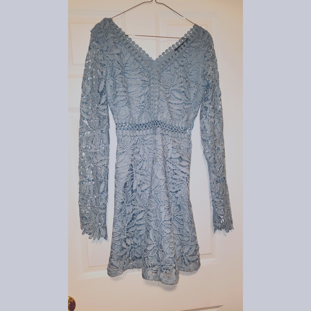 Slate blue lace skater dress